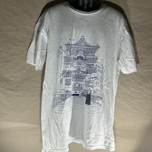 Spirited Away Studio Ghibli Bathhouse & No-Face Graphic T-Shirt White 2XL
